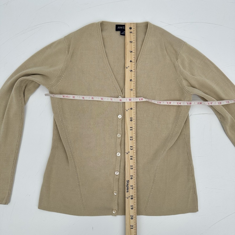 Ann Taylor Women's Button Front Silk Knit Cardigan Sweater Size XS Beige V Neck - Picture 5 of 6